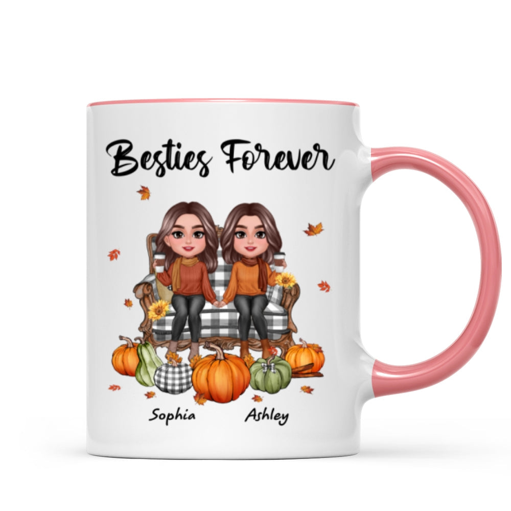 Fall Season Besties Sitting On Chair Personalized Mug
