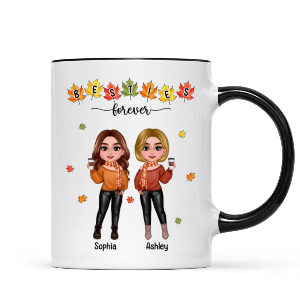 Fall Season Besties Sisters Standing Fall Leaves Personalized Mug