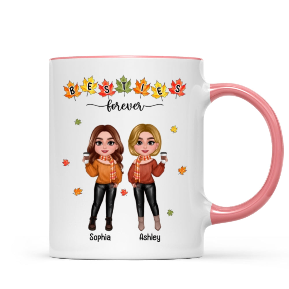 Fall Season Besties Sisters Standing Fall Leaves Personalized Mug