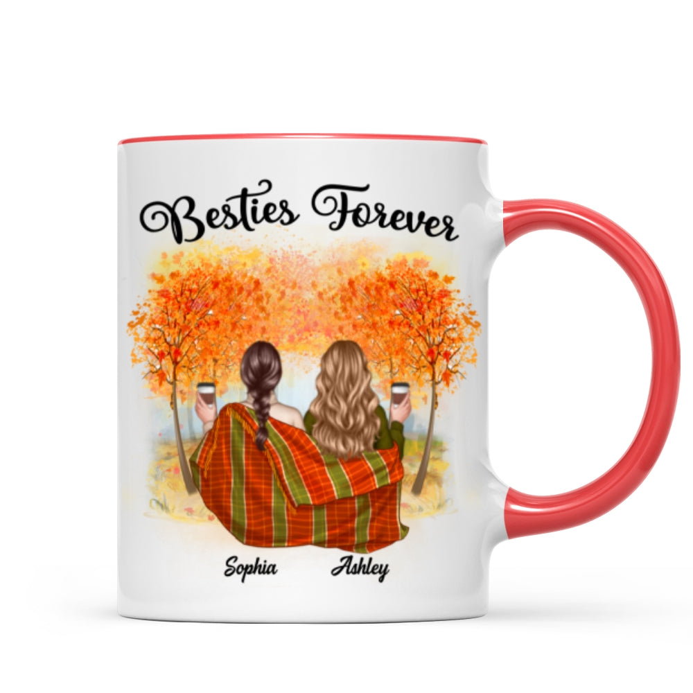 Fall Season Best Friends Sisters With Blanket In Forest Personalized Mug