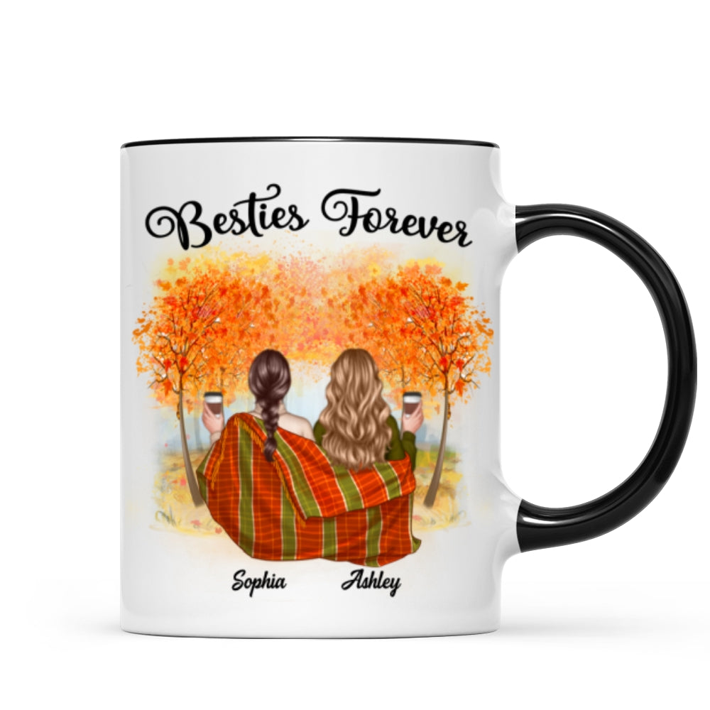 Fall Season Best Friends Sisters With Blanket In Forest Personalized Mug