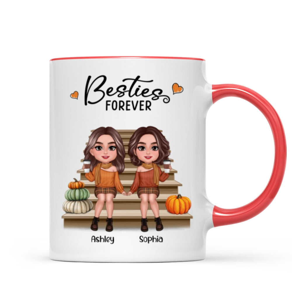 Fall Season Best Friends Sisters Sitting On Stair Personalized Mug