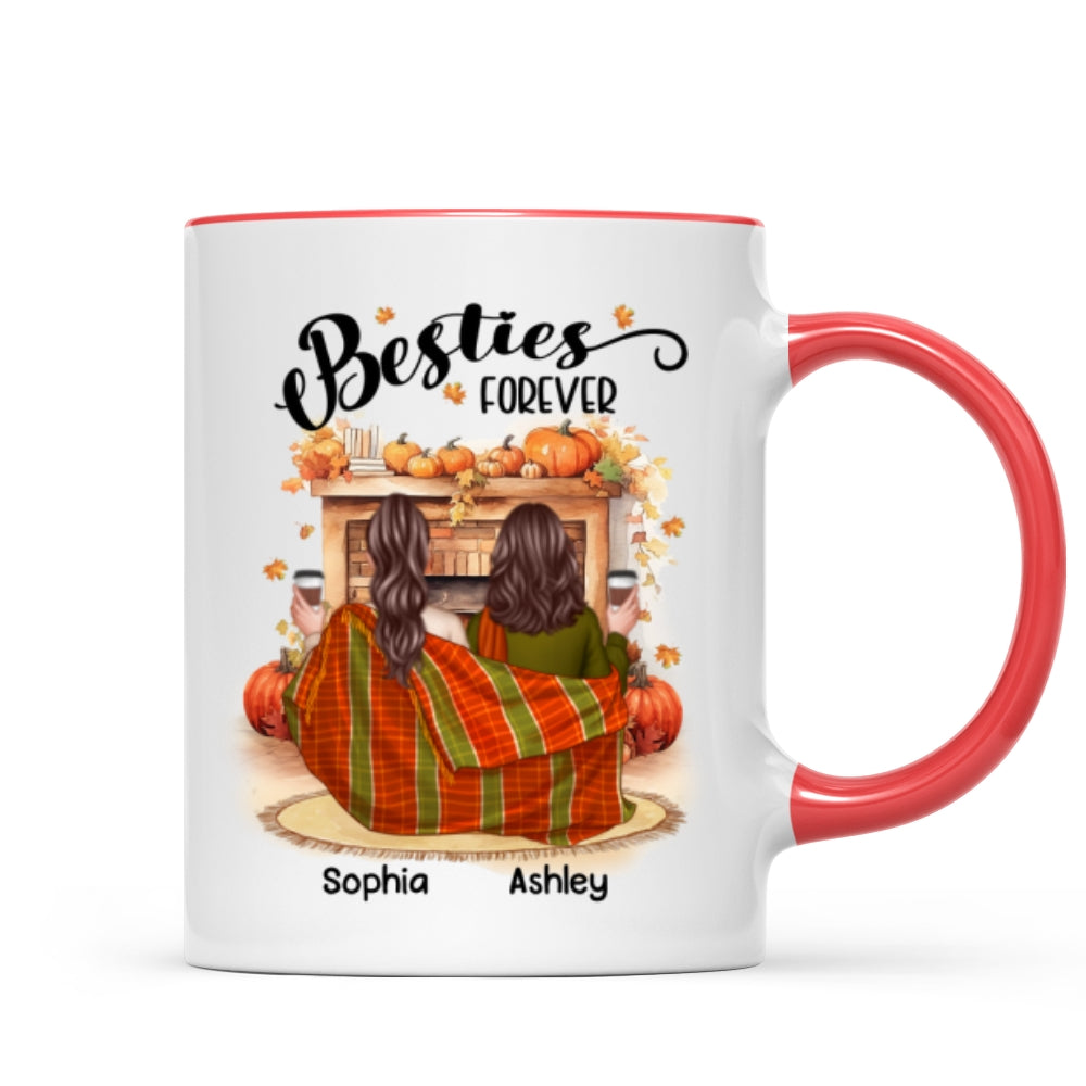 Fall Season Best Friends Sisters Fireplace Personalized Mug