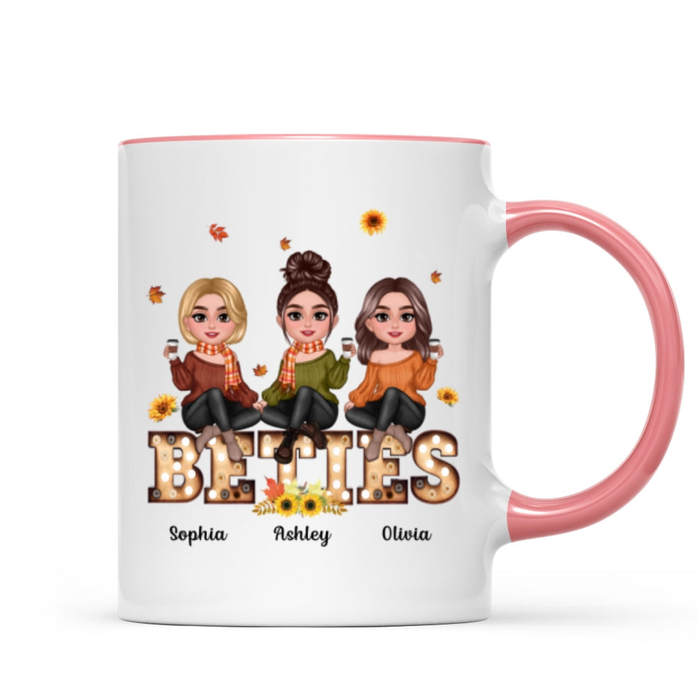 Fall Season Besties Sisters Sitting On Text Marquee Light Personalized Mug