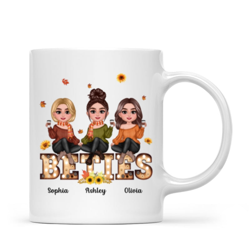 Fall Season Besties Sisters Sitting On Text Marquee Light Personalized Mug
